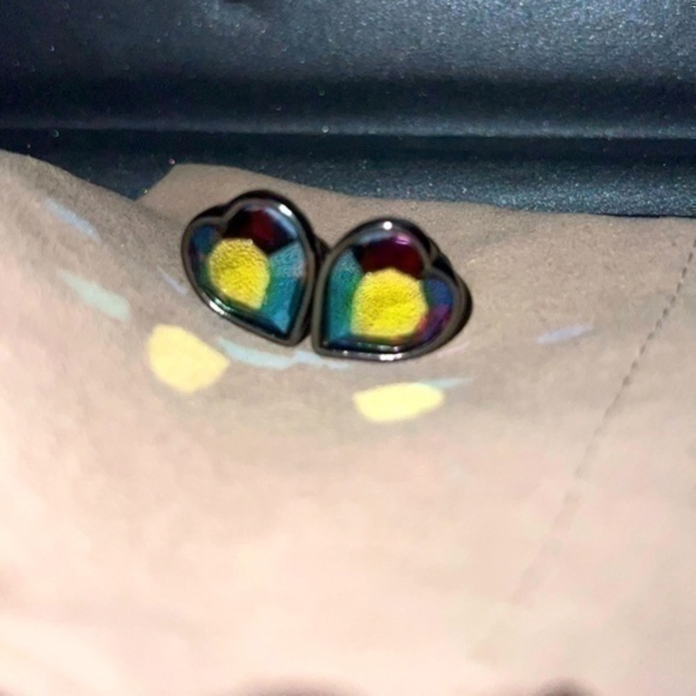 Yves Saint Laurent YSL Iridescent Gripoix Aurora Borealis Crystal Heart Earrings